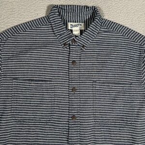 Duluth Trading Co Shirt Mens XL Tall Blue Striped‎ Flannel Workwear Outdoor Logo